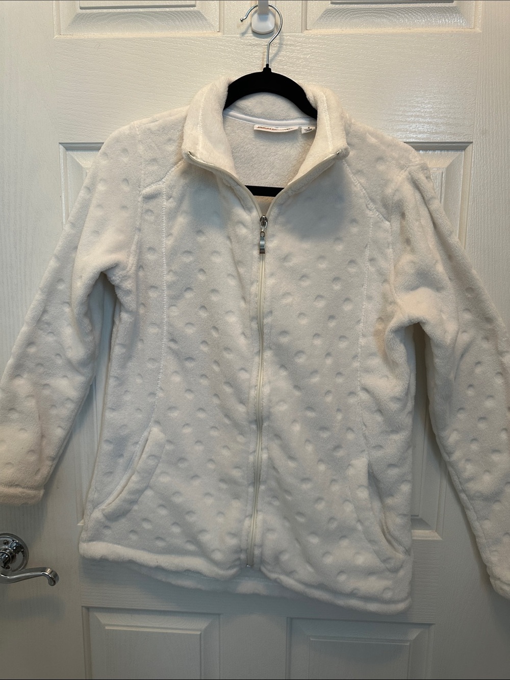 jason maxwell Off-White Textured Dot Fleece Zip-Up Jacket Size Small